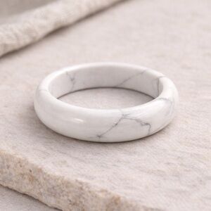 White Howlite Band Ring | Polished Stone Minimalist Unisex Carved 8 #580